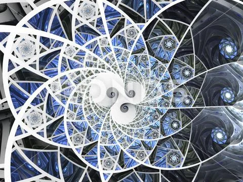Abstract floral mosaic stain glass composition in blue tone Stock Illustration