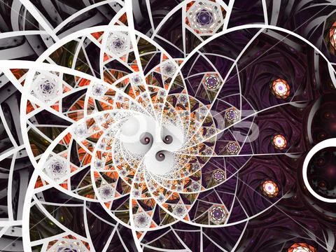Abstract floral mosaic stain glass composition in purple and grey tone Stock Illustration