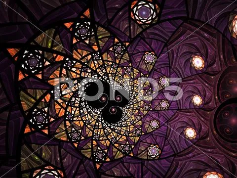 Abstract floral mosaic stain glass composition in purple and grey tone Stock Illustration