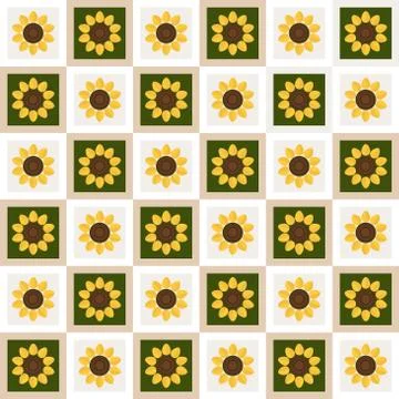 Abstract Floral Pattern Background With Colorful Squares And Sunflowers Stock Illustration