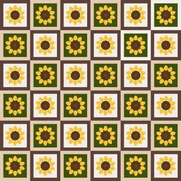 Abstract Floral Pattern Background With Colorful Squares And Sunflowers Stock Illustration