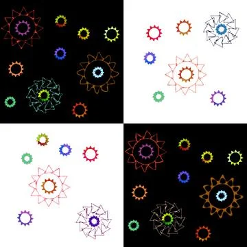 Abstract floral pattern on black and white squares background Stock Illustration