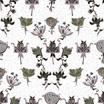 Abstract Floral Pattern In Black, White And Neutral Shades In A Symmetrical A Stock Illustration