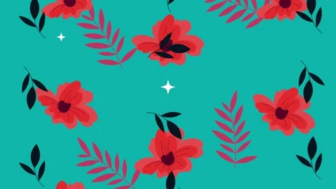 Abstract floral pattern with blooming red flowers and tropical leaves anima.. Video stock 339085671