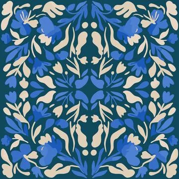 Abstract Floral Pattern in Blue and Beige Hues. Illustrazione stock