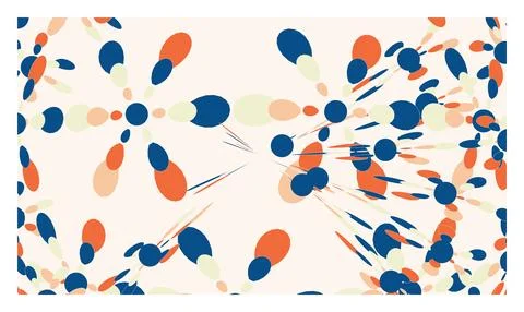Abstract floral pattern with blue and orange shapes on light background bur.. Stock Illustration