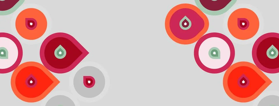 Abstract floral pattern. Circles, teardrops, varying shades red, pink, green. Stock Illustration