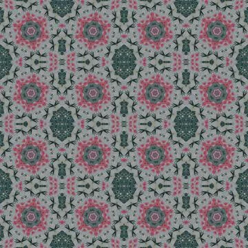 Abstract floral pattern dark green pastel red light gray Stock Illustration