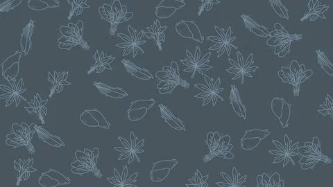 Abstract Floral Pattern with Delicate Line Art and Subtle Blue Hues on a Da.. Stock Illustration