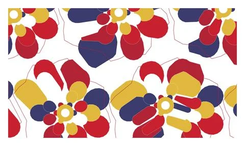 Abstract floral pattern design with geometric petals in red blue and yellow.. Stock Illustration