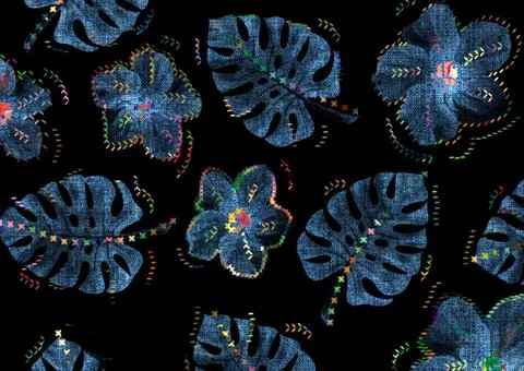 Abstract floral pattern with fabric texture Stock Illustration