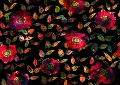 Abstract floral pattern with fabric texture Stock Illustration