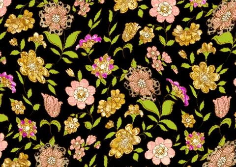 Abstract floral pattern with fabric texture Stock Illustration