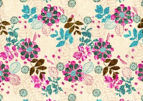 Abstract floral pattern with fabric texture Stock Illustration