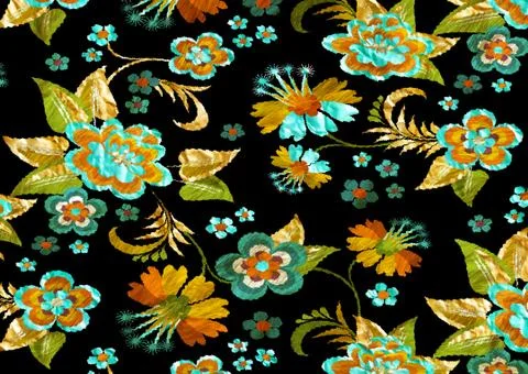 Abstract floral pattern with fabric texture Stock Illustration