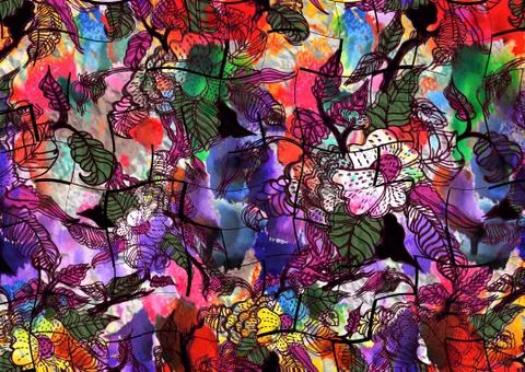 Abstract floral pattern with fabric texture Stock Illustration