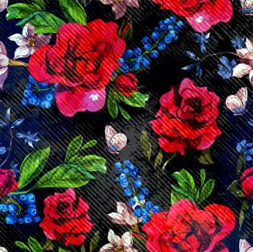 Abstract floral pattern with fabric texture Stock Illustration