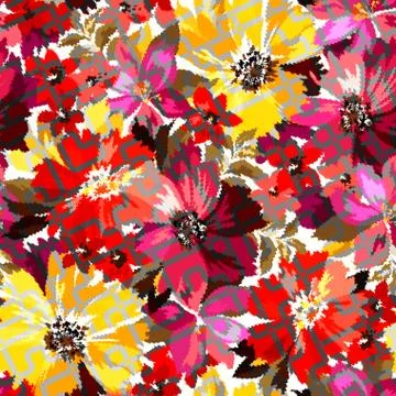 Abstract floral pattern with fabric texture Stock Illustration