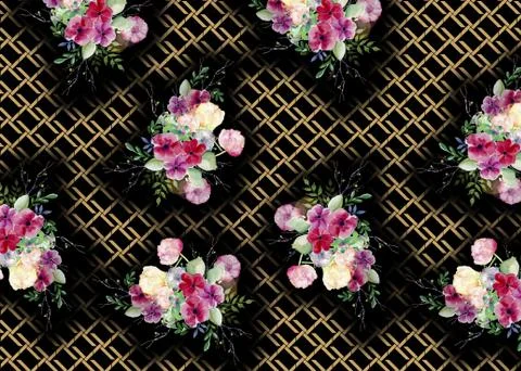 Abstract floral pattern with fabric texture イラスト素材