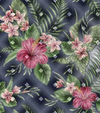Abstract floral pattern with fabric texture Stock Illustration
