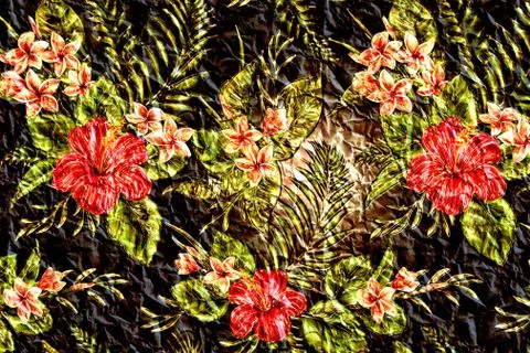 Abstract floral pattern with fabric texture Stock Illustration