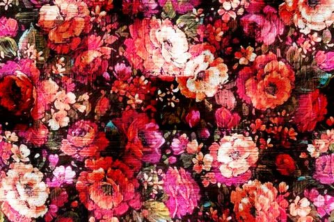 Abstract floral pattern with fabric texture イラスト素材