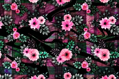 Abstract floral pattern with fabric texture Stock Illustration