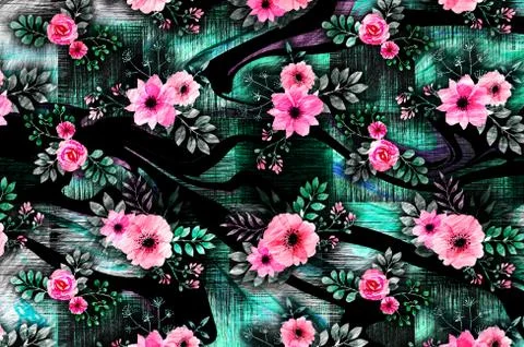 Abstract floral pattern with fabric texture Stock Illustration