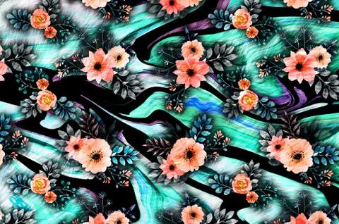Abstract floral pattern with fabric texture Stock Illustration