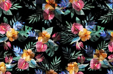 Abstract floral pattern with fabric texture Stock Illustration