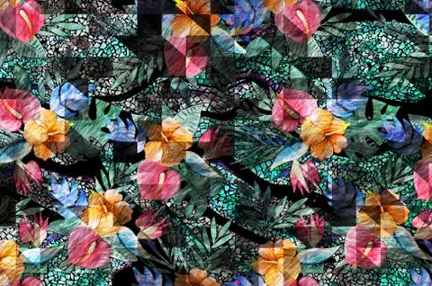 Abstract floral pattern with fabric texture Stock Illustration