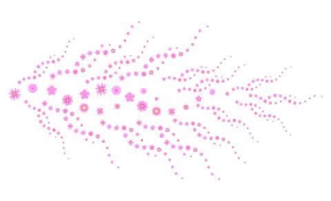 Abstract floral pattern of flying pink flowers. White background. Illustrazione stock