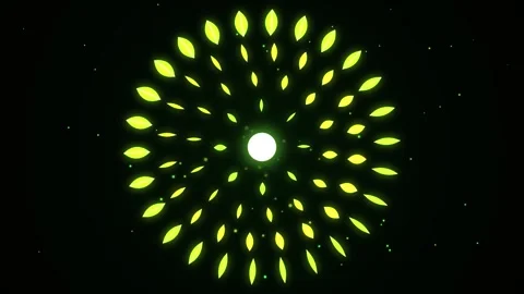 Abstract floral pattern with glowing green leaves rotating around bright li.. Stock Footage 345896910