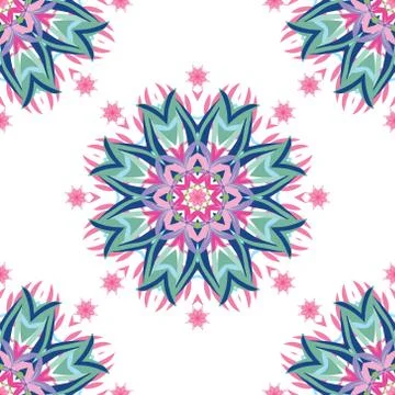 Abstract floral pattern with hand drawn mandalas. Stock Illustration