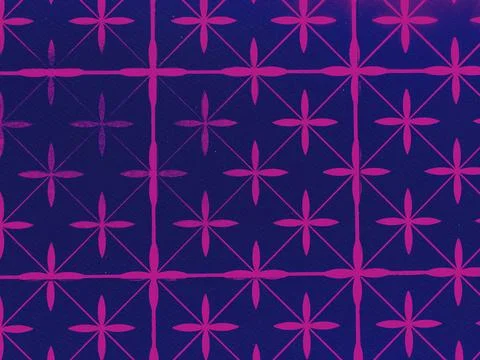 Abstract floral pattern in magenta and navy blue background. Tiled floor. Stock Illustration