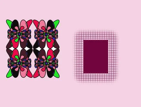 Abstract Floral Pattern with Maroon Grid Frame Illustrazione stock