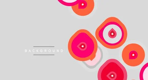 Abstract floral pattern. Pink, orange circles overlap gray backdrop. Simple Stock Illustration