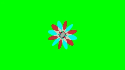 Abstract floral pattern with red and blue petals on a vibrant green screen Stock Footage 340904254