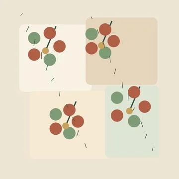 Abstract floral pattern with red and green circles on soft pastel squares w.. Stock Illustration