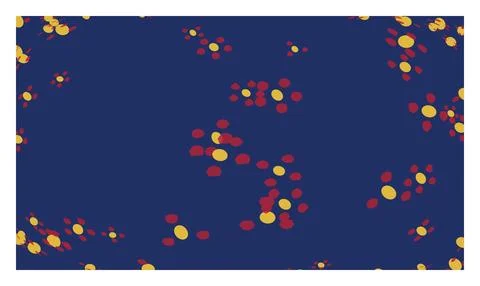 Abstract floral pattern with scattered yellow flower shapes and red petals .. イラスト素材