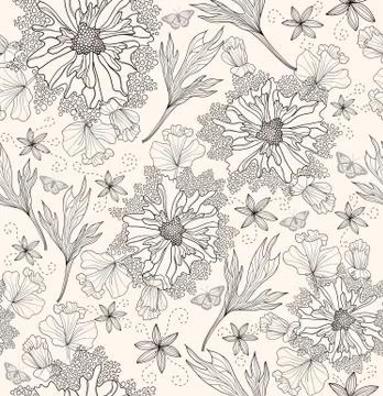 Abstract floral pattern. seamless pattern with flowers and butterfly. floral Stock Illustration