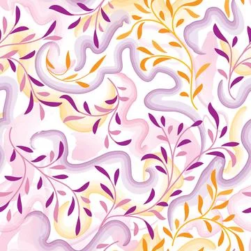 Abstract floral pattern with splash and watercolord swirl lines. Stock Illustration