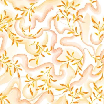 Abstract floral pattern with splash and watercolord swirl lines. イラスト素材