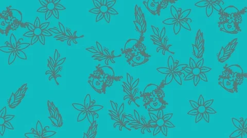 Abstract Floral Pattern on Teal Background - A Seamless Design. Stock Footage 321856273