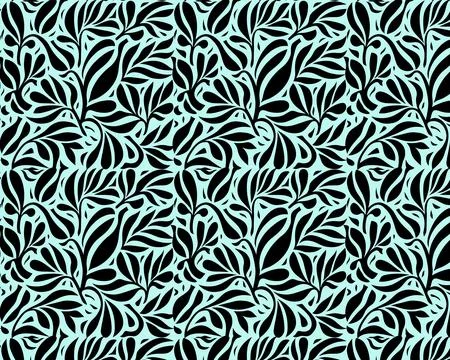 Abstract Floral Pattern in Teal on Black Background Stock Illustration