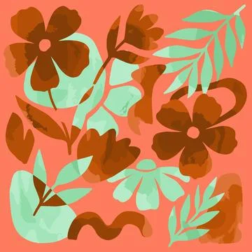 Abstract Floral Pattern with Warm Tones and Organic Shapes. Illustrazione stock