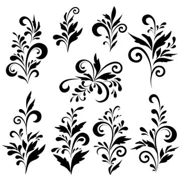 Abstract floral patterns, silhouettes Stock Illustration