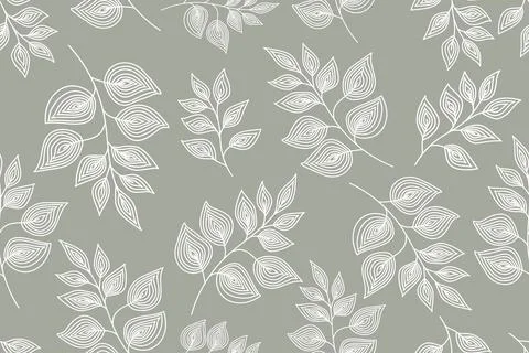 Abstract floral seamless pattern background, white on grey Stock Illustration