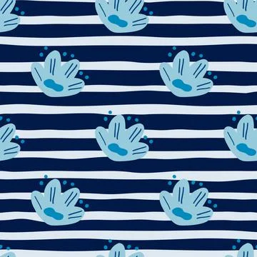 Abstract floral seamless pattern with blue botanic doodle flowers silhouettes Illustrazione stock