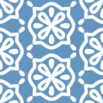 Abstract floral seamless pattern on blue background, patchwork textile design Stockillustratie